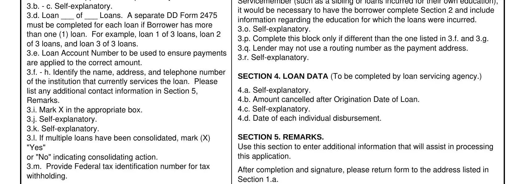 dd 2475 loan repayment program SECTION 3 fields to fill