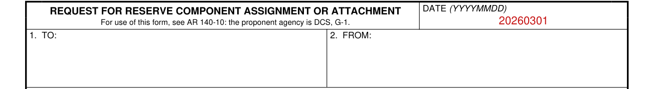DA Form 4651 example filled out, date, To and From (boxes 1 and 2)
