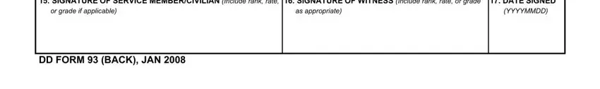 dd93 army fillable SIGNATURE OF SERVICE, SIGNATURE OF WITNESS Include rank, DATE SIGNED YYYYMMDD, and DD FORM  BACK JAN fields to fill out