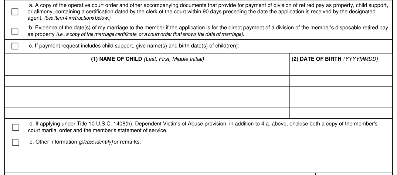 DD Form 2293 example filled out, documents to enclose