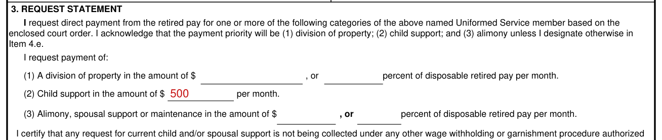 DD Form 2293 example filled out, request statement