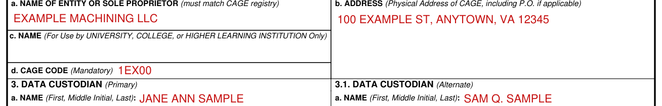 DD Form 2345 example filled out, 2. ENTITY OR INDIVIDUAL DATA