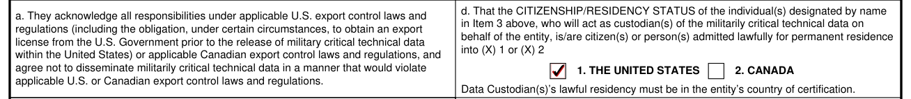 DD Form 2345 example filled out, 5. THE UNITED STATES or CANADA