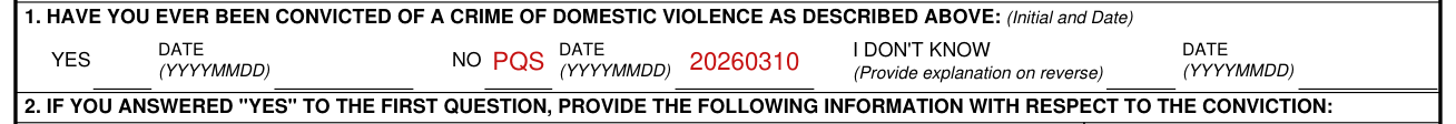 DD Form 2760 example filled out, have you ever been convicted of a crime of domestic violence