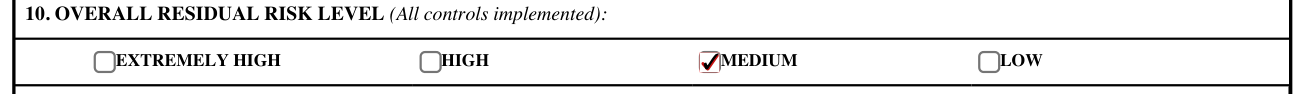 DD Form 2977 example filled out, overall Residual Risk Level