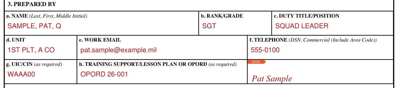 DD Form 2977 example filled out, prepared By