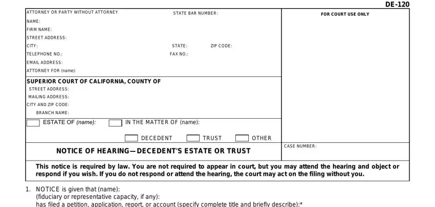 notice of hearing sample california fields to fill out