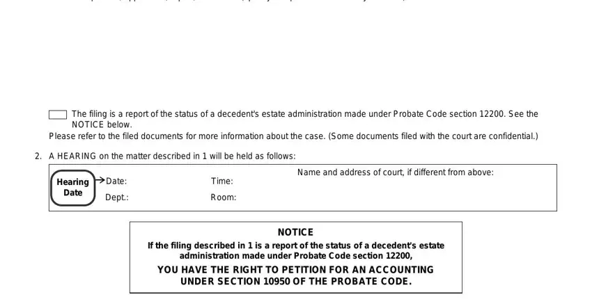 Entering details in notice of hearing sample california stage 2