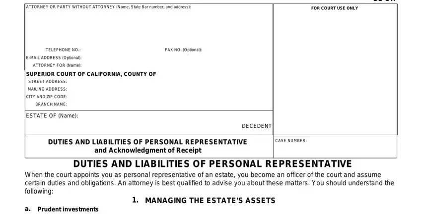 stage 1 to filling out personal representative form