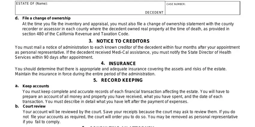 Completing personal representative form stage 2