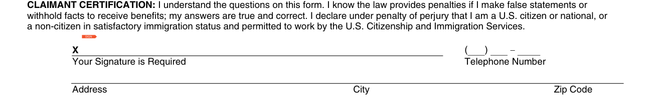 Form DE 2063 example filled out, claimant certification
