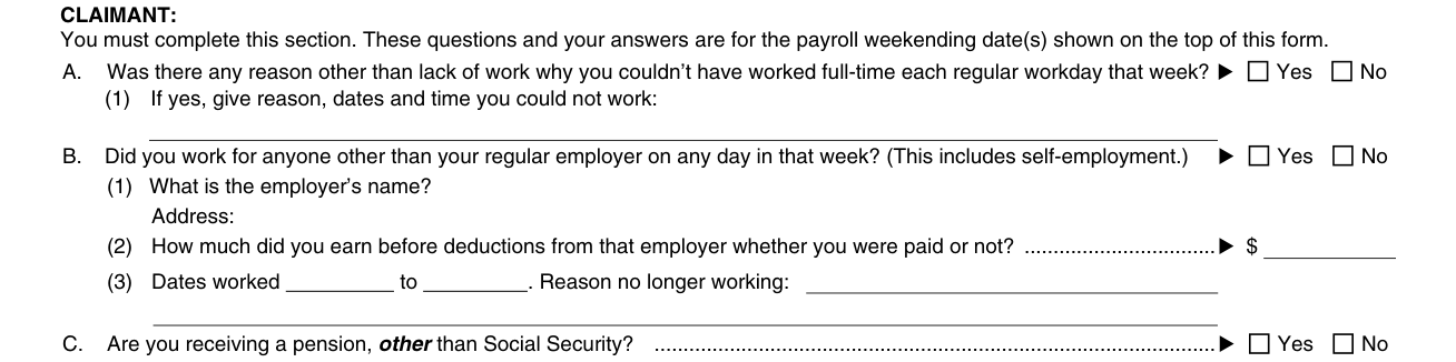 Form DE 2063 example filled out, claimant: other reasons and other work