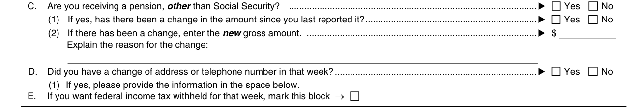 Form DE 2063 example filled out, pension, change of address or telephone number, federal income tax withheld
