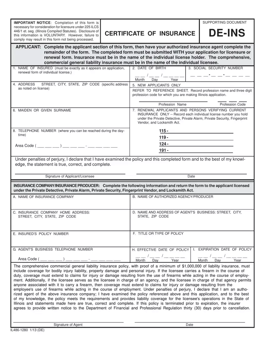 De Ins Form Illinois first page preview