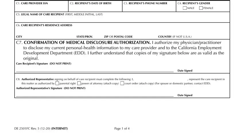 Entering details in 2501 fc form step 2