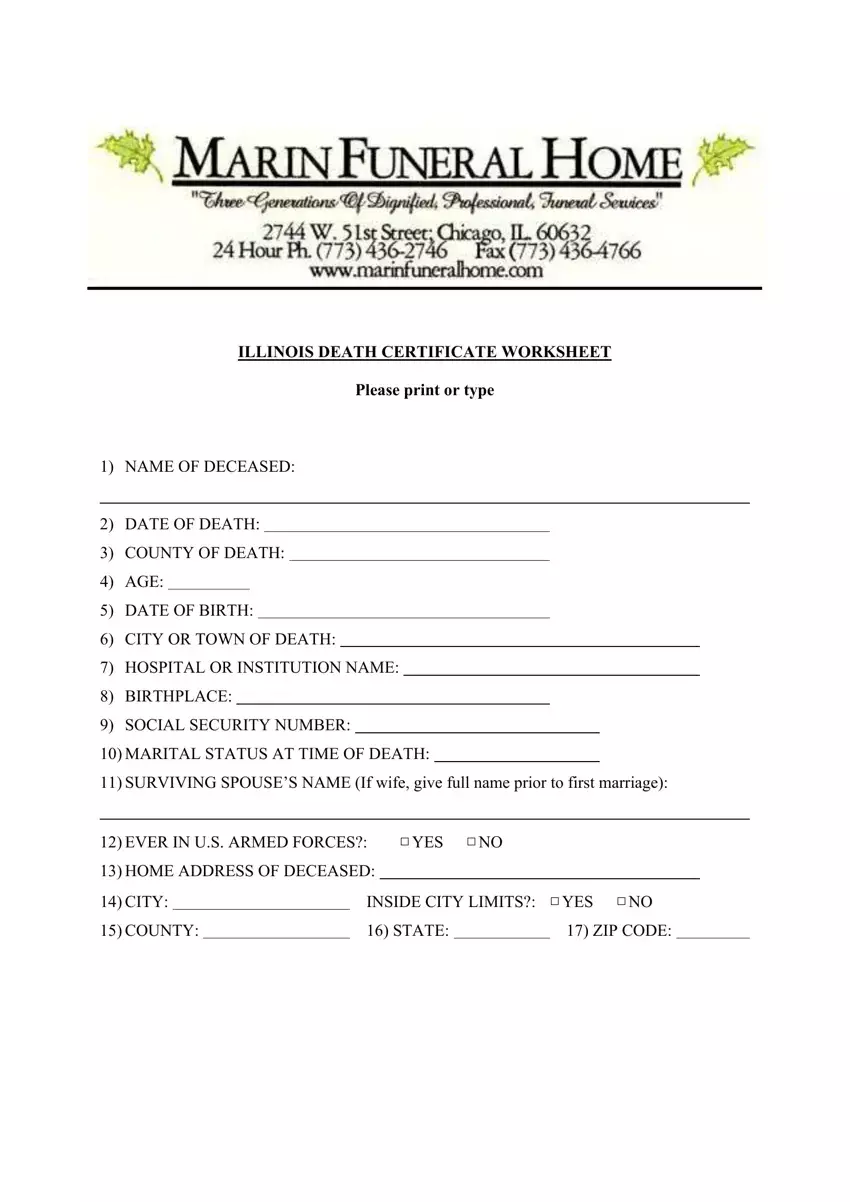 Death Certificate Worksheet first page preview
