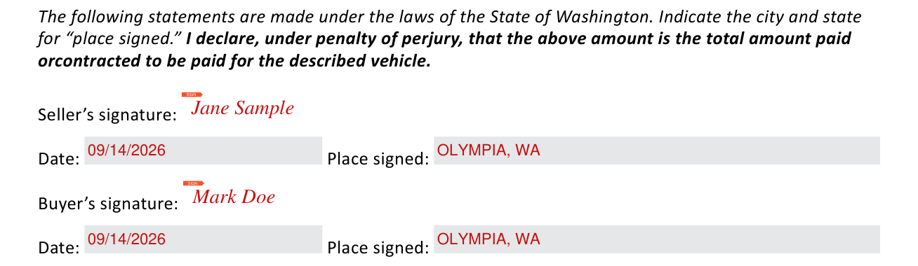 Form 32 2501 example filled out, the signatures