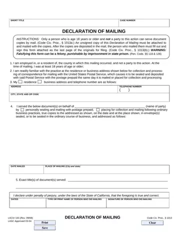 Declaration Of Mailing Preview