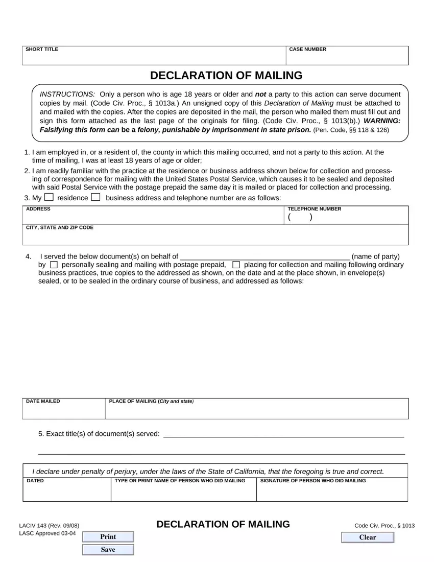 Declaration Of Mailing first page preview