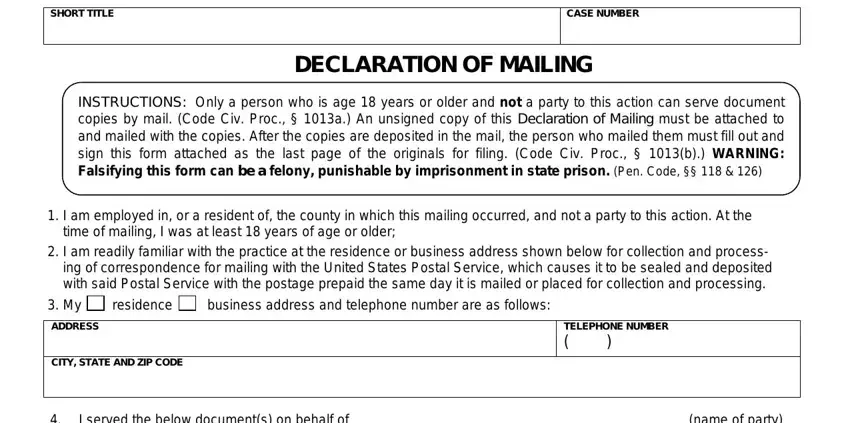 filling in form declaration of mailing printable step 1