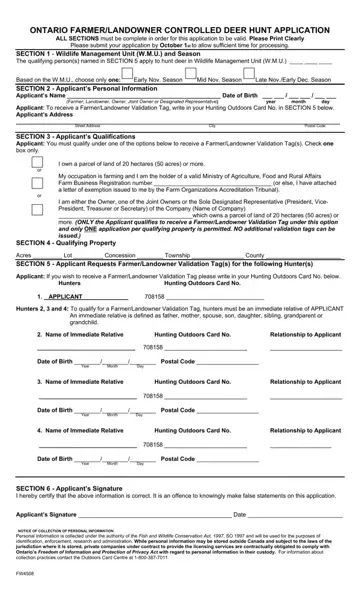 Deer Hunt Application Form Preview