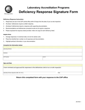 Deficiency Response Form Preview