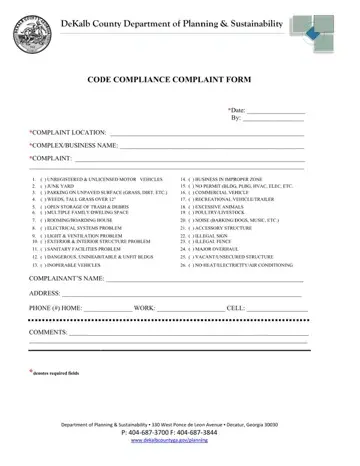 Dekalb Co Ga Code Enforcement Form Preview
