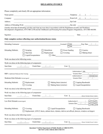 Deleading Invoice Form Preview
