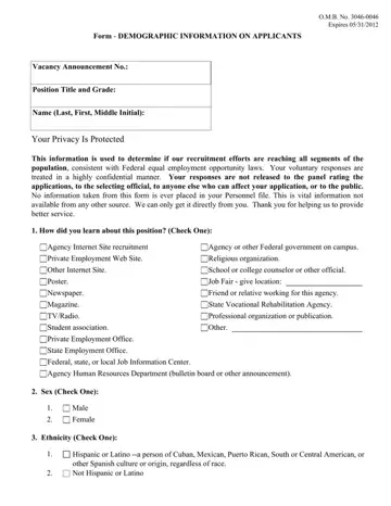 Demographic Information On Applicant Form Preview