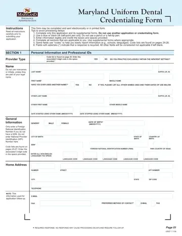 Dental Credentialing Form Preview