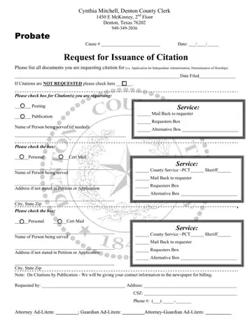 Denton County Issuance Citation Form Preview