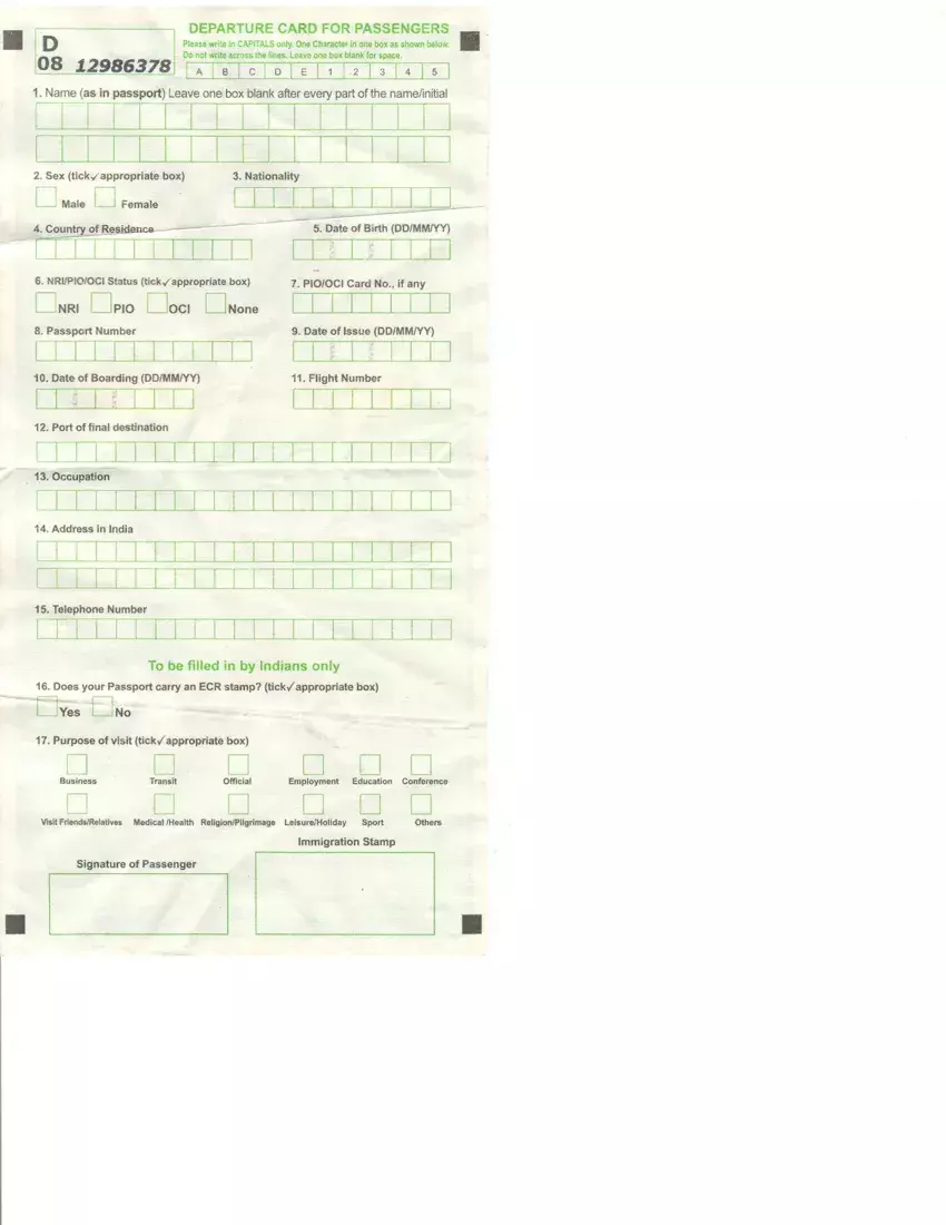 Departure Form first page preview
