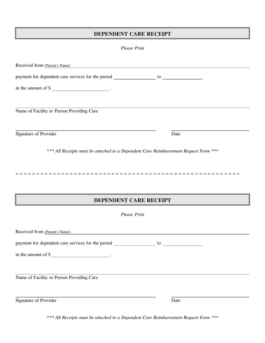 Dependent Care Receipt ≡ Fill Out Printable PDF Forms Online