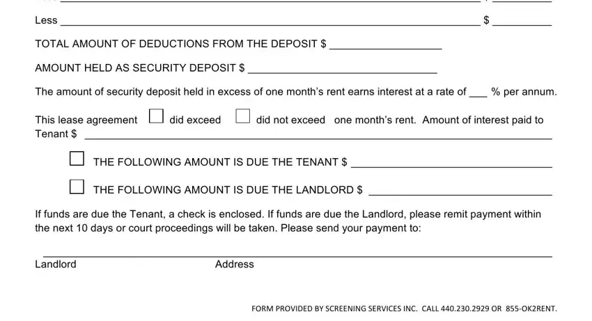 Filling out security refund deposit form stage 2