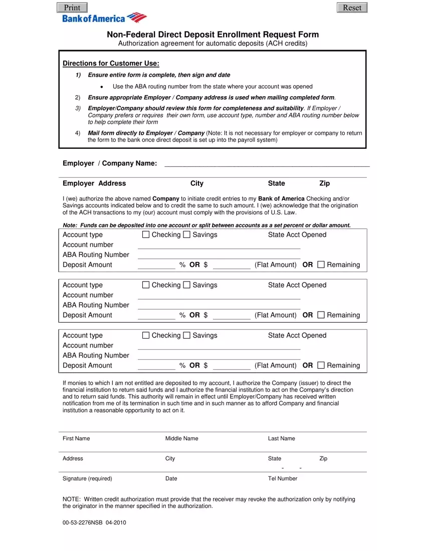 Deposit Slip Bank America first page preview