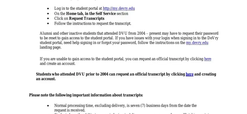 step 1 to filling out devry university request transcript
