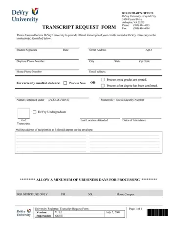 Devry Transcript Request Form Preview