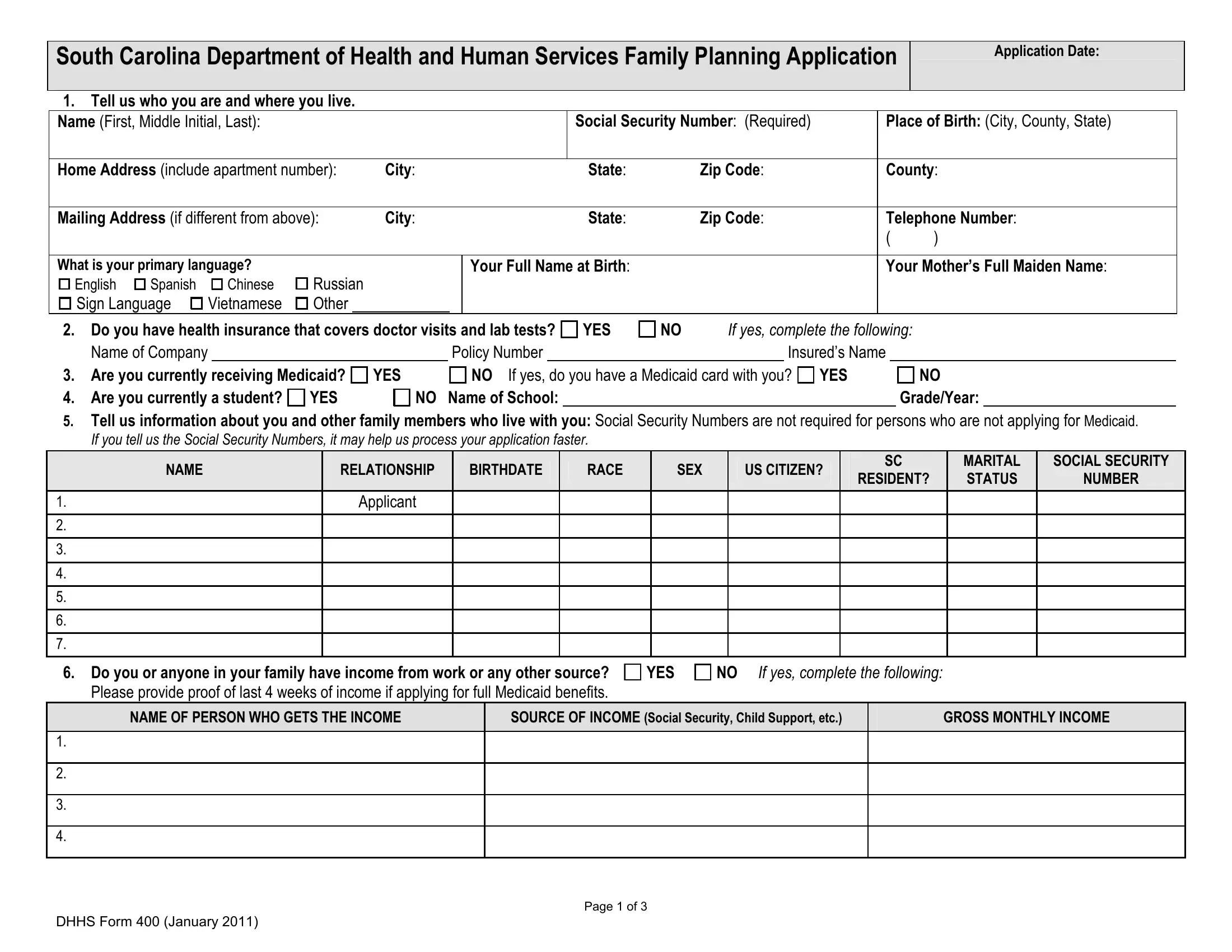 Dhhs Form 400 Preview