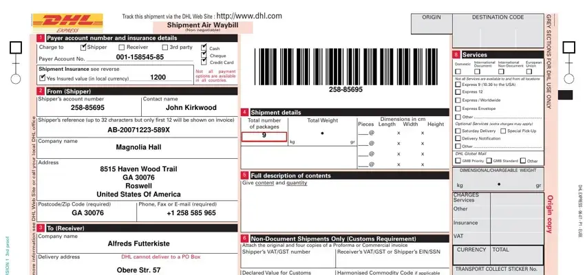 step 1 to writing dhl waybill form