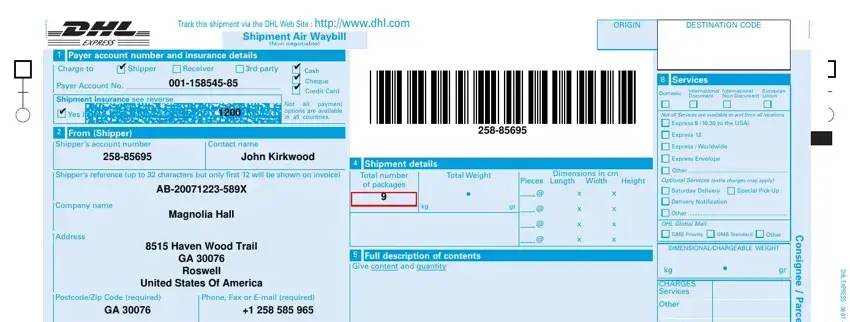 part 3 to entering details in dhl waybill form