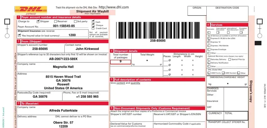 Filling out dhl waybill form step 5