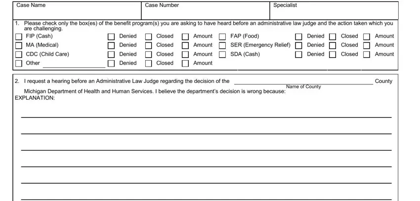 Completing michigan form dhs 18 step 3