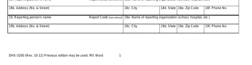 3200 form Reporting persons name, Report Code see above a Name of, b Address No  Street, c City, d State e Zip Code, f Phone No, Reporting persons name, Report Code see above a Name of, b Address No  Street, c City, d State e Zip Code, f Phone No, and DHS Rev  Previous edition may be fields to fill out