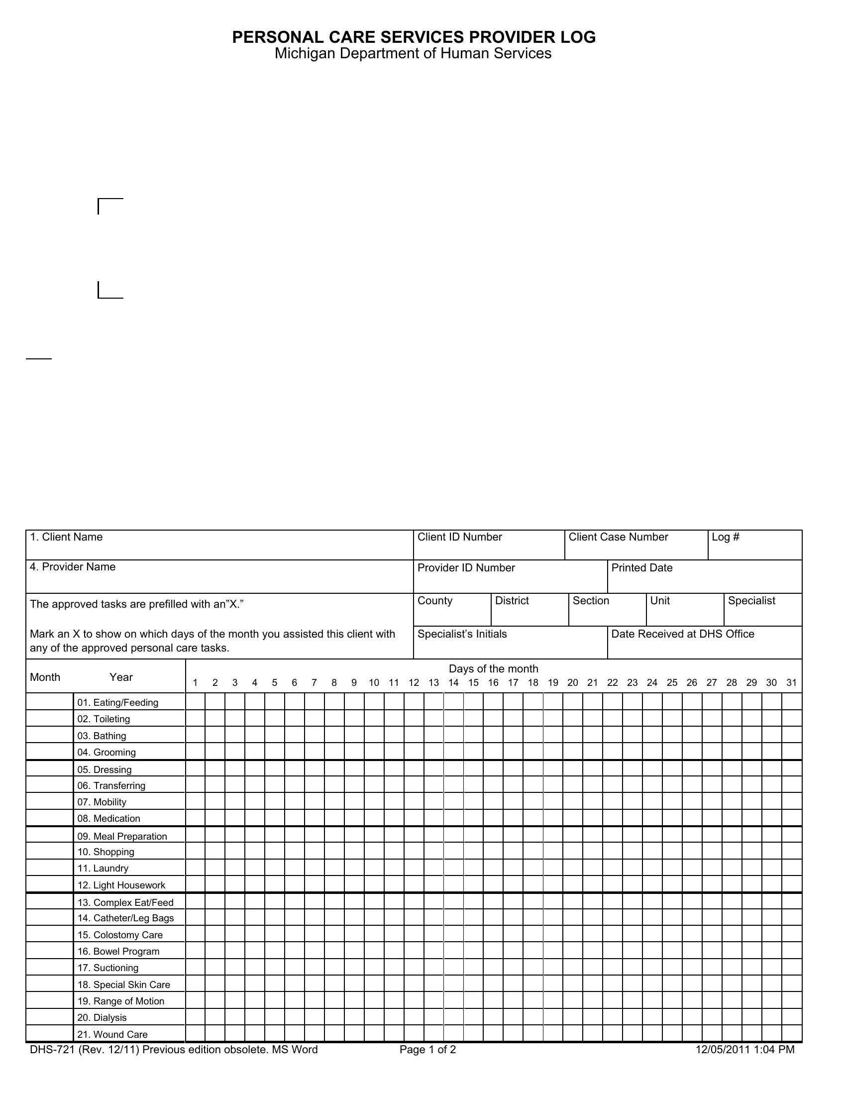 Dhs 721 Form Preview
