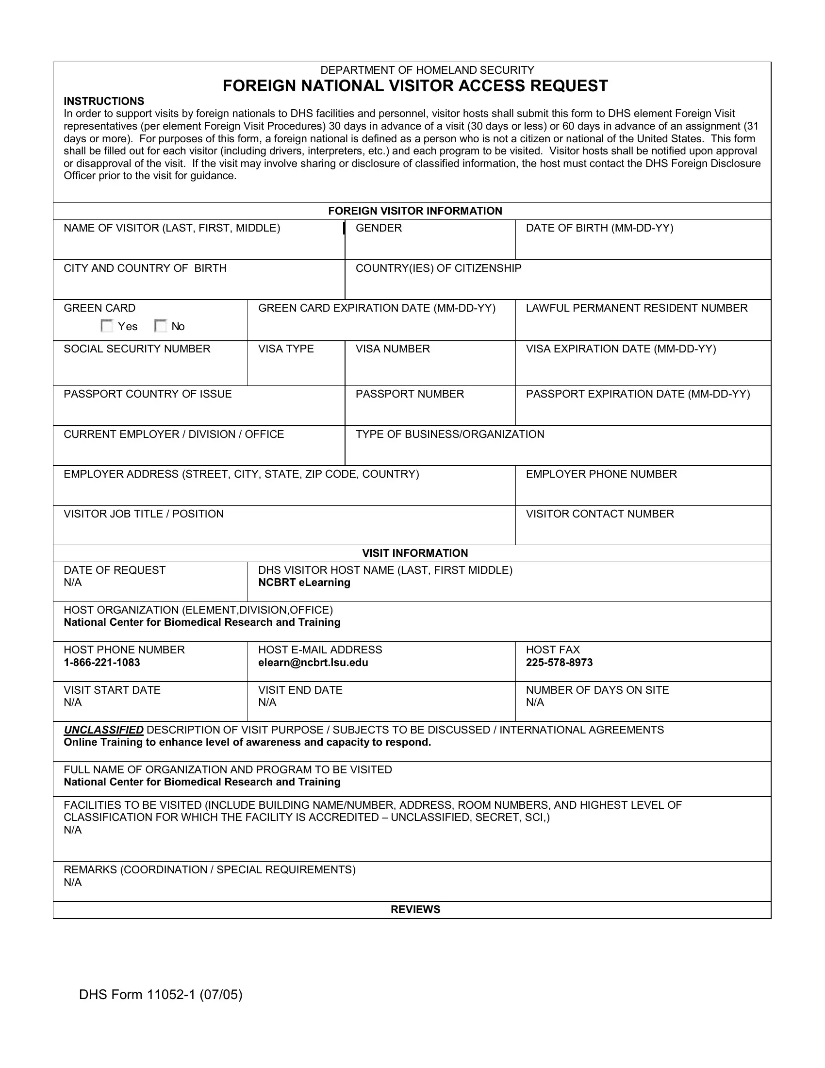 Department Of Homeland Security Form