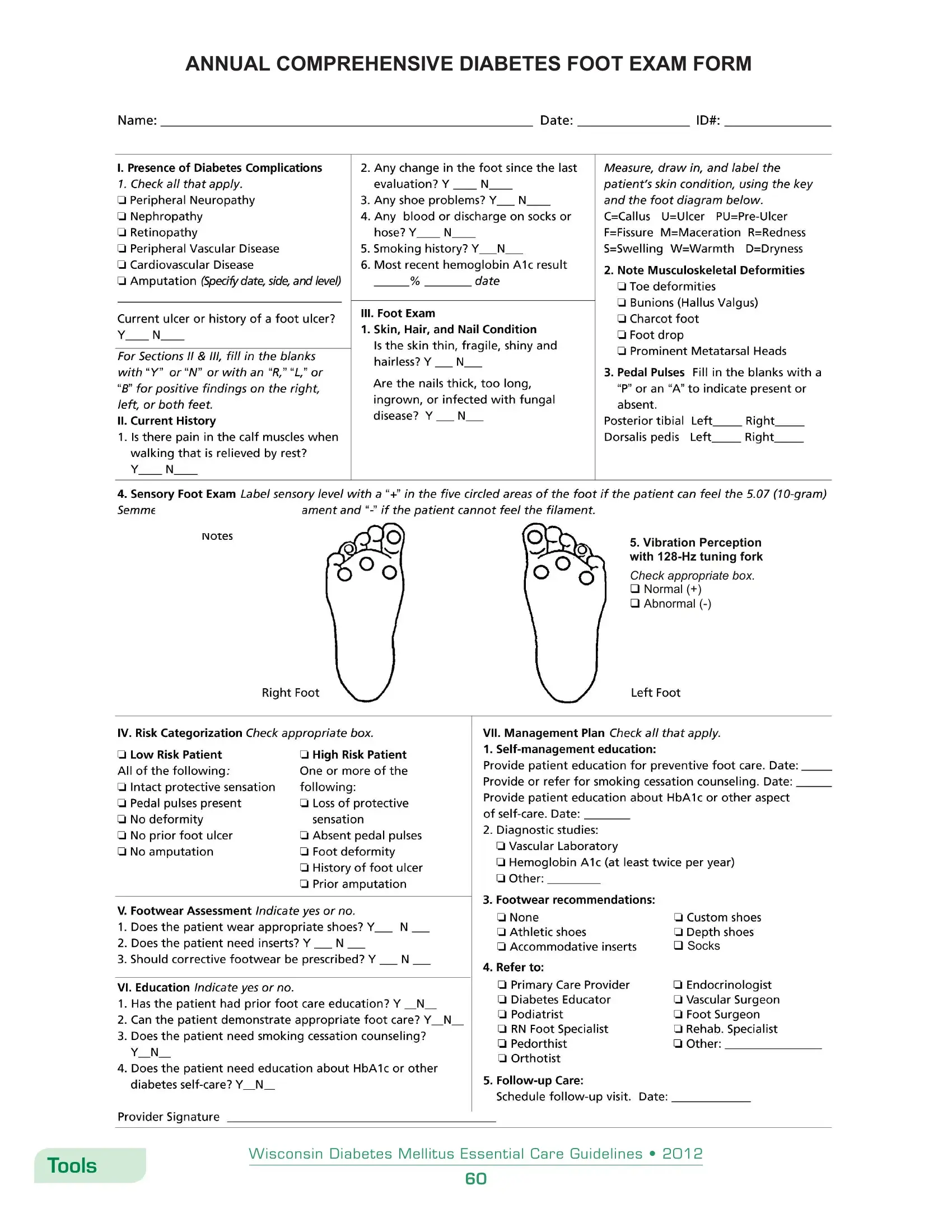 Diabetic Foot Exam Form