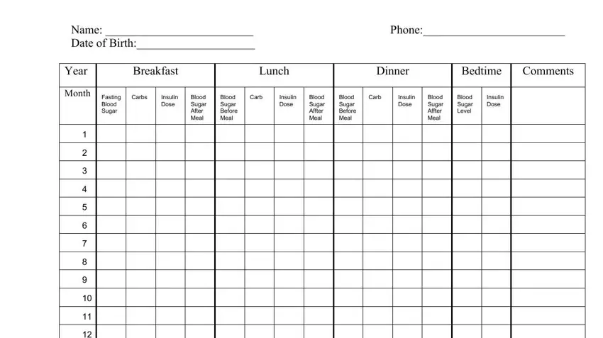 blood glucose chart empty fields to fill in