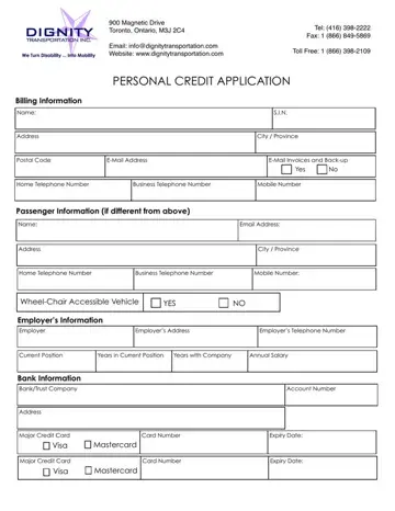 Dignity Personal Credit Application Form Preview