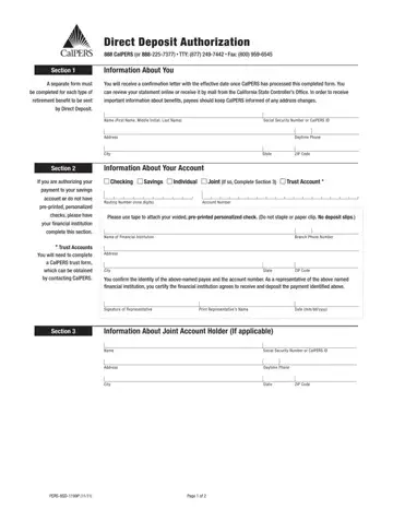 Direct Deposit Authorization Calpers Form Preview