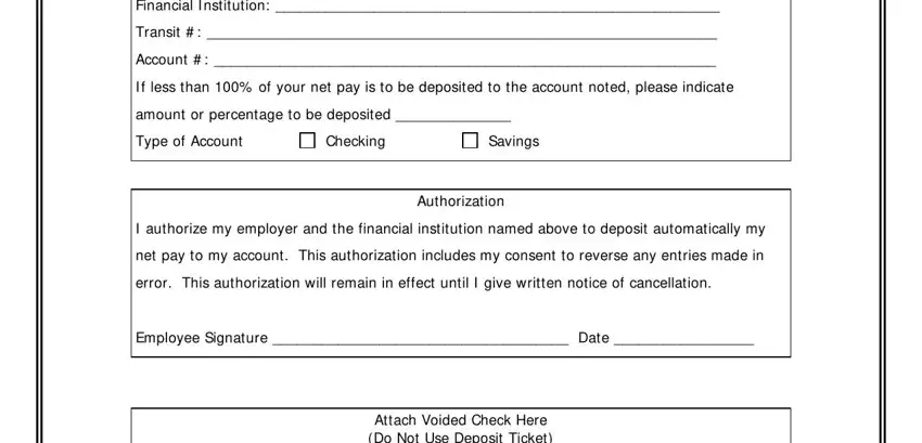 Filling in direct deposit forms step 2